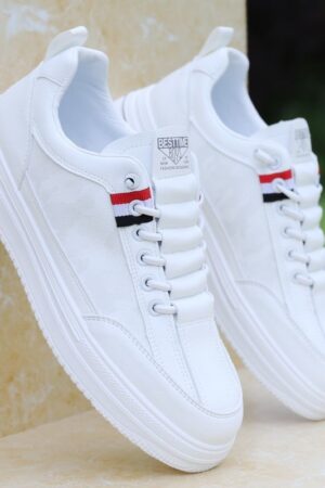 BESTIME White Casual Sneakers - Classic Stripe Design.