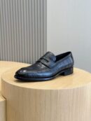 Berluti Black Crocodile Embossed Leather Penny Loafers