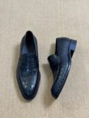 Berluti Black Crocodile Embossed Leather Penny Loafers