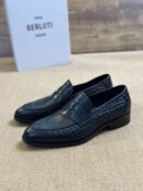 Berluti Black Crocodile Embossed Leather Penny Loafers