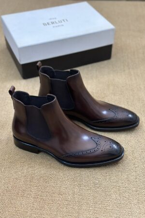 Berluti Men's Brogue Leather Chelsea Boots