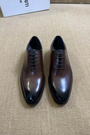 Berluti Brown Leather Oxford Shoes with Patina Finish