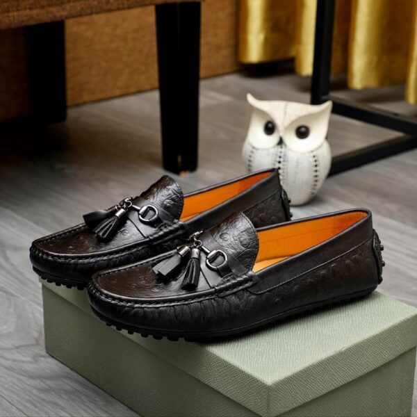 Berluti Cognac Ostrich-Effect Leather Driving Loafers with Tassels