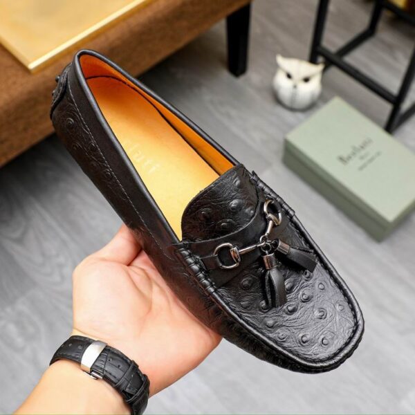 Berluti Cognac Ostrich-Effect Leather Driving Loafers with Tassels - Image 4