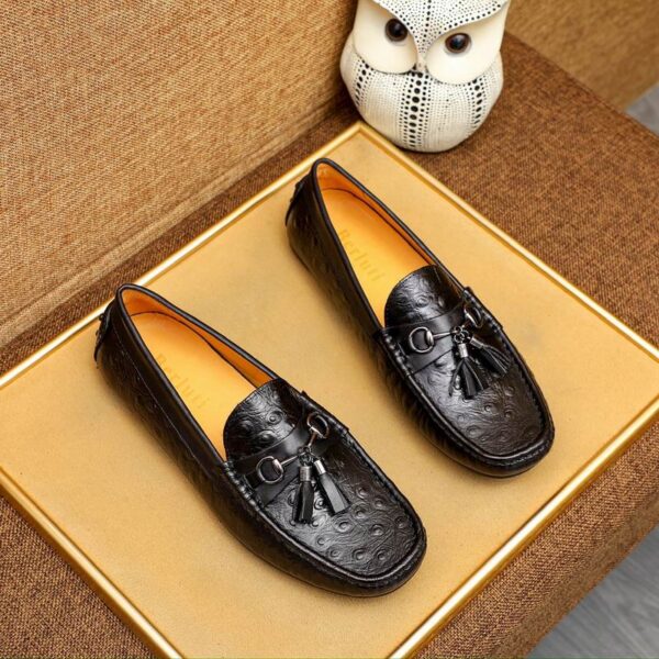 Berluti Cognac Ostrich-Effect Leather Driving Loafers with Tassels - Image 3