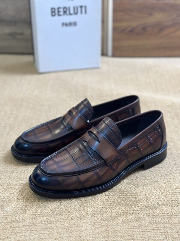 Berluti Crocodile-Embossed Leather Loafers with Strap - Image 6
