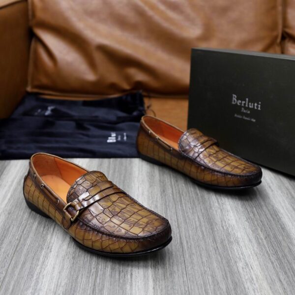 Berluti Crocodile-Embossed Leather Loafers with Strap & Buckle - Image 5
