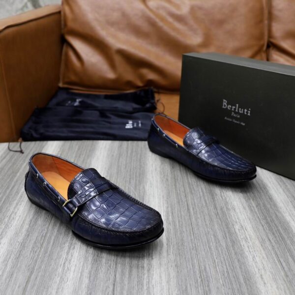 Berluti Crocodile-Embossed Leather Loafers with Strap & Buckle - Image 3
