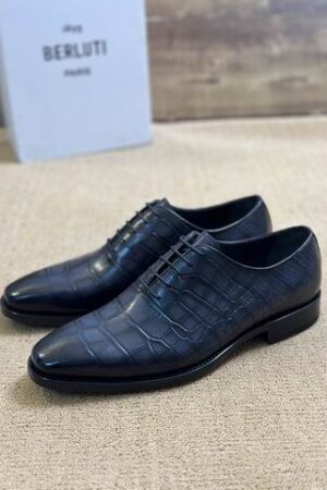 Berluti Crocodile Embossed Leather Oxford Shoes