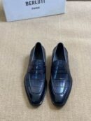 Berluti Crocodile Embossed Leather Penny Loafers