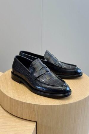 Berluti Crocodile Embossed Leather Penny Loafers