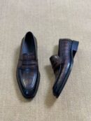 Berluti Crocodile Embossed Leather Penny Loafers