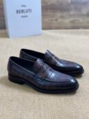 Berluti Crocodile Embossed Leather Penny Loafers
