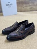 Berluti Crocodile Embossed Leather Penny Loafers