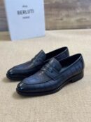 Berluti Crocodile Embossed Leather Penny Loafers