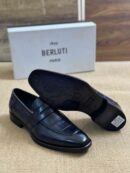 Berluti Crocodile Embossed Leather Penny Loafers