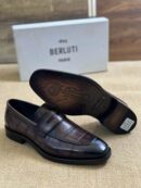 Berluti Crocodile Embossed Leather Penny Loafers