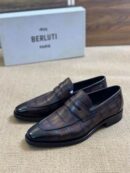 Berluti Crocodile Embossed Leather Penny Loafers
