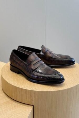 Berluti Dark Brown Leather Penny Loafers