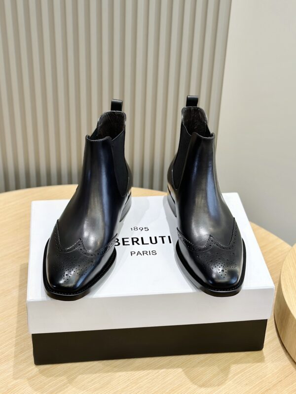 Berluti Men's Leather Chelsea Boots with Brogue Detail - Image 4
