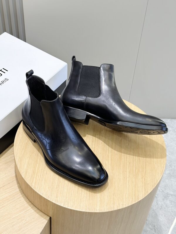 Berluti Men's Leather Chelsea Boots with Brogue Detail - Image 8