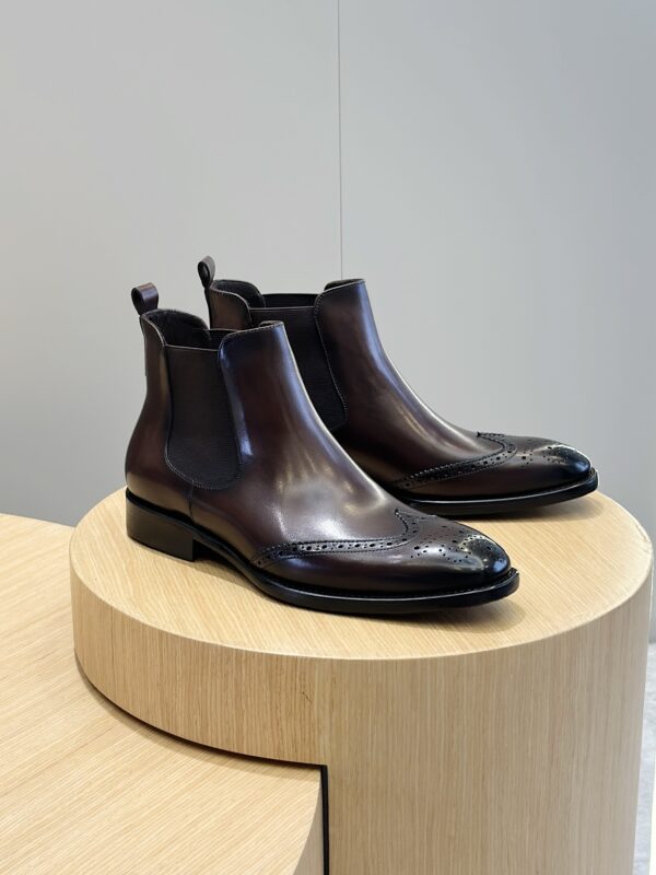 Berluti Men's Leather Chelsea Boots with Brogue Detail - Image 6
