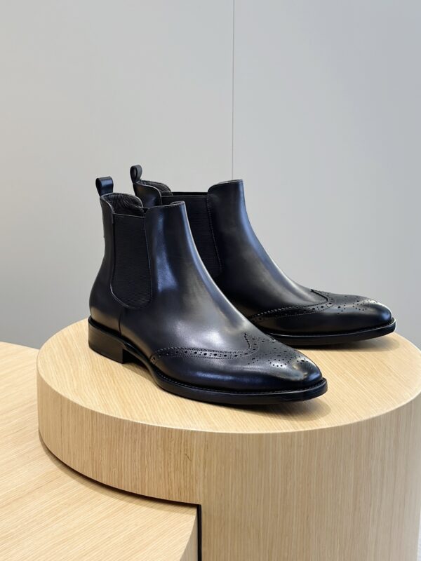 Berluti Men's Leather Chelsea Boots with Brogue Detail - Image 5