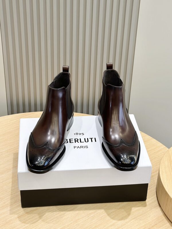 Berluti Men's Leather Chelsea Boots with Brogue Detail - Image 3