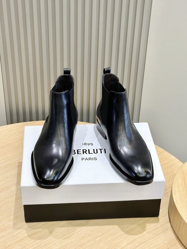 Berluti Men's Leather Chelsea Boots with Brogue Detail - Image 2