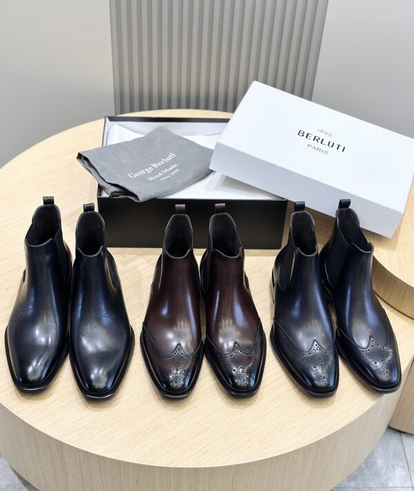 Berluti Men's Leather Chelsea Boots with Brogue Detail