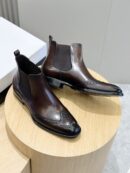 Berluti Men's Leather Chelsea Boots with Brogue Detail