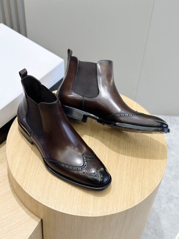 Berluti Men's Leather Chelsea Boots with Brogue Detail - Image 9