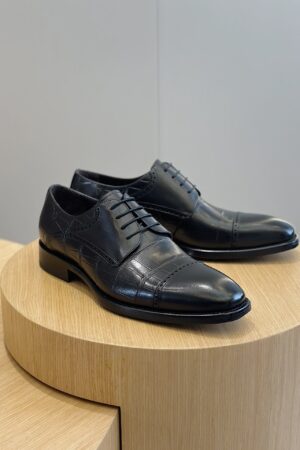 Leather Derby Brogue Shoes with Crocodile Embossed Detail