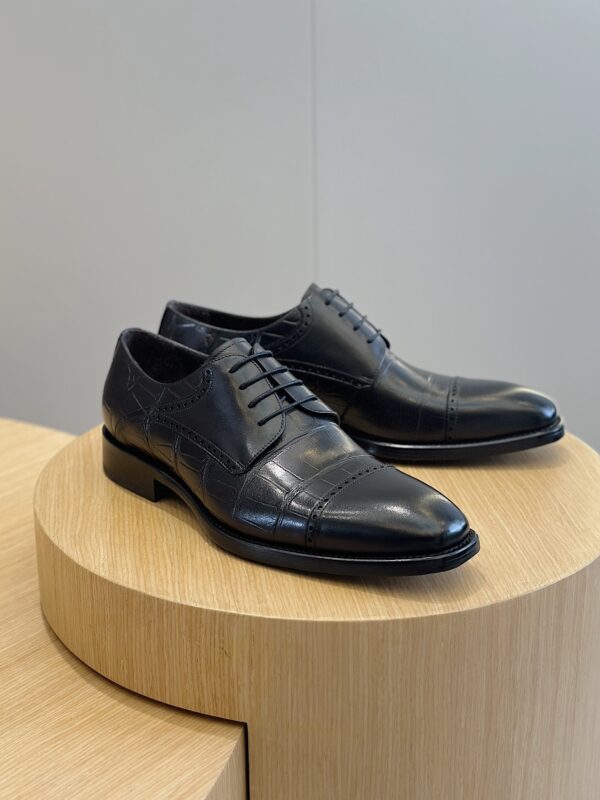Leather Derby Brogue Shoes with Crocodile Embossed Detail