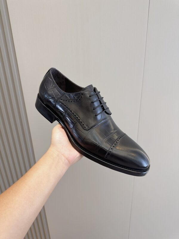 Leather Derby Brogue Shoes with Crocodile Embossed Detail - Image 8