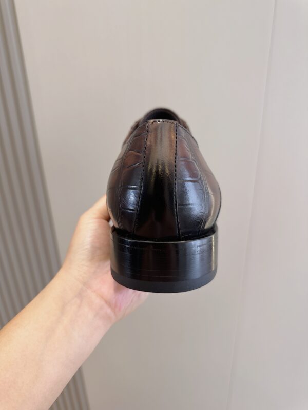 Leather Derby Brogue Shoes with Crocodile Embossed Detail - Image 4