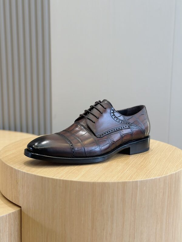 Leather Derby Brogue Shoes with Crocodile Embossed Detail - Image 3