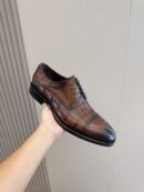 Leather Derby Brogue Shoes with Crocodile Embossed Detail