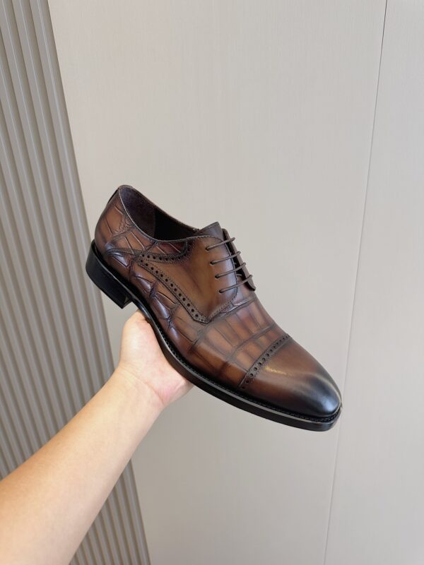 Leather Derby Brogue Shoes with Crocodile Embossed Detail - Image 5