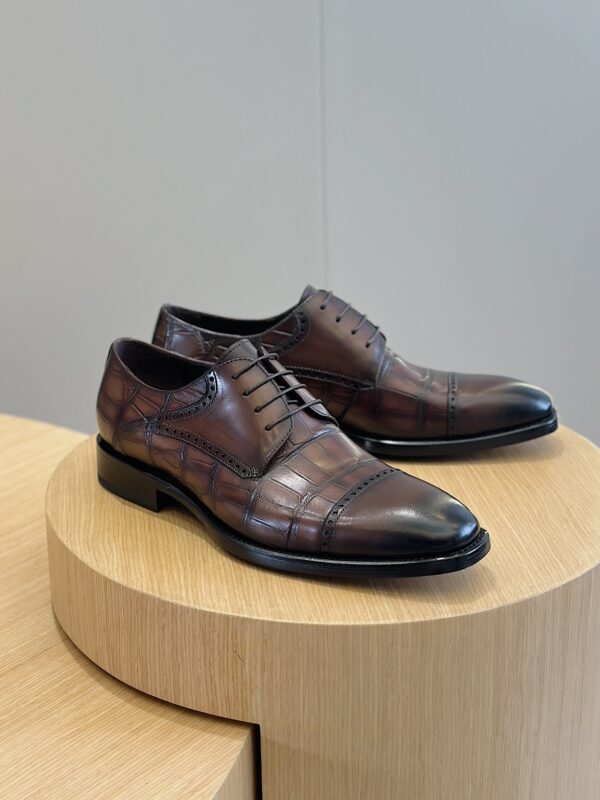 Leather Derby Brogue Shoes with Crocodile Embossed Detail - Image 2