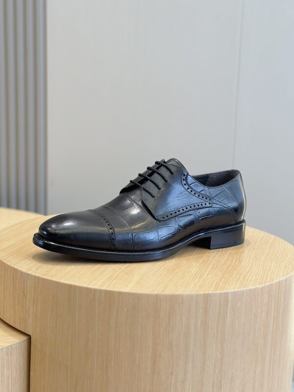 Leather Derby Brogue Shoes with Crocodile Embossed Detail - Image 9