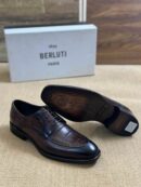 Berluti  Derby Brogue Shoes with Crocodile Embossed Toe Cap