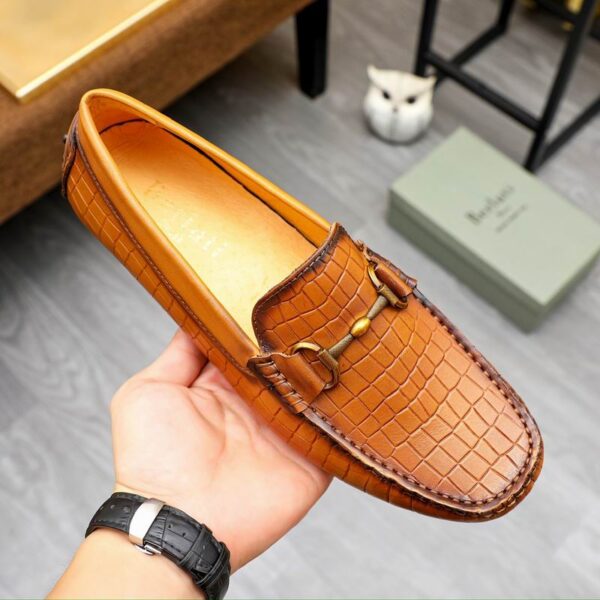 Berluti Men's Cognac Crocodile Embossed Leather Driving Loafers - Image 3