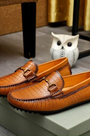 Berluti Men's Cognac Crocodile Embossed Leather Driving Loafers
