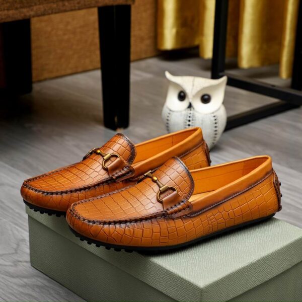 Berluti Men's Cognac Crocodile Embossed Leather Driving Loafers