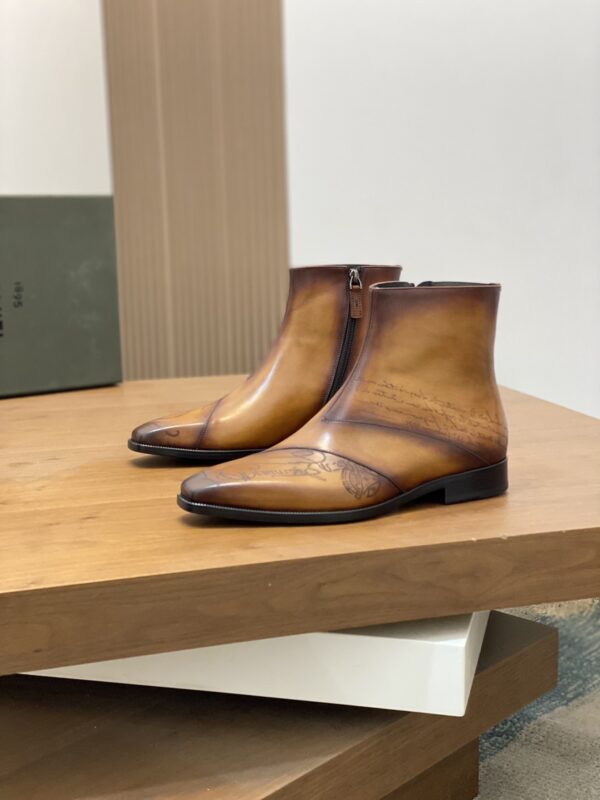 Berluti Patina Men's Leather Side-Zip Ankle Boots - Image 5
