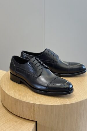 Berluti Polished Leather Derby Brogue Shoes with Cap Toe