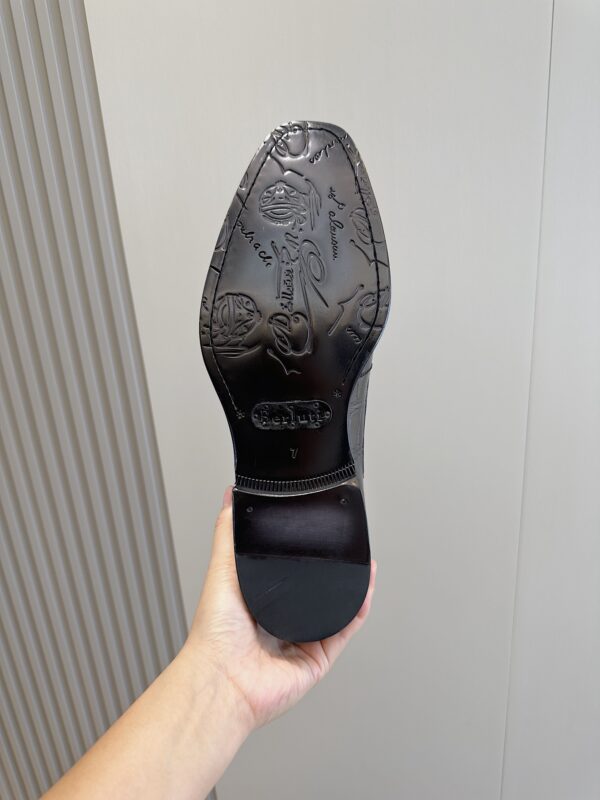 Berluti Polished Leather Derby Brogue Shoes with Cap Toe - Image 5