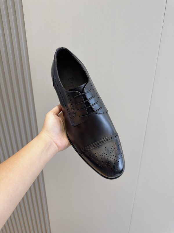 Berluti Polished Leather Derby Brogue Shoes with Cap Toe - Image 7