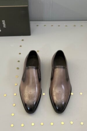 Berluti Polished Leather Slip-On Dress Shoes with Brogue Detail